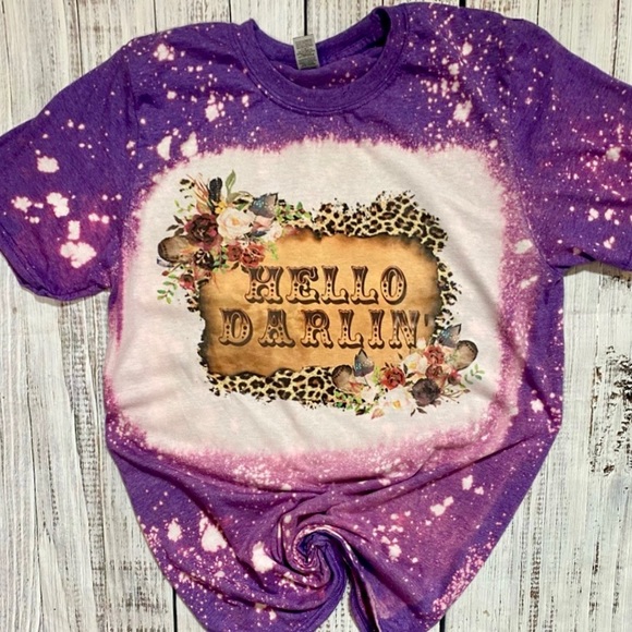 Gildan Tops - HELLO DARLIN SUBLIMATION BLEACHED T-SHIRT